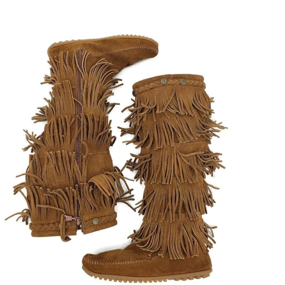 Minnetonka 5 Layer Fringe Boots Womens 7 Brown Suede Leather 1658 - Picture 4 of 9